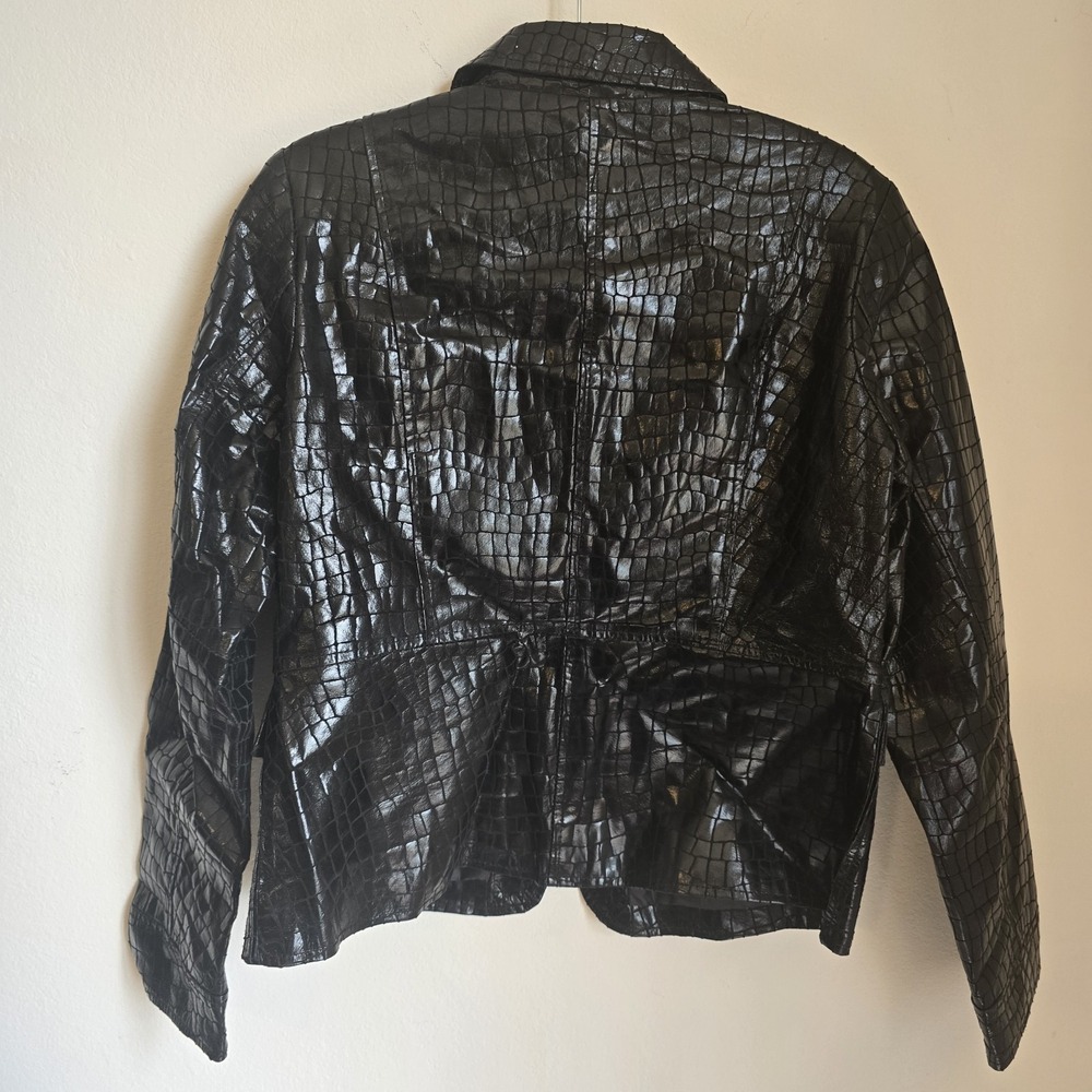 Vintage Neimam Marcus Y2K Faux Alligator Black Leather Jacket Size 12 - Picture 13 of 16